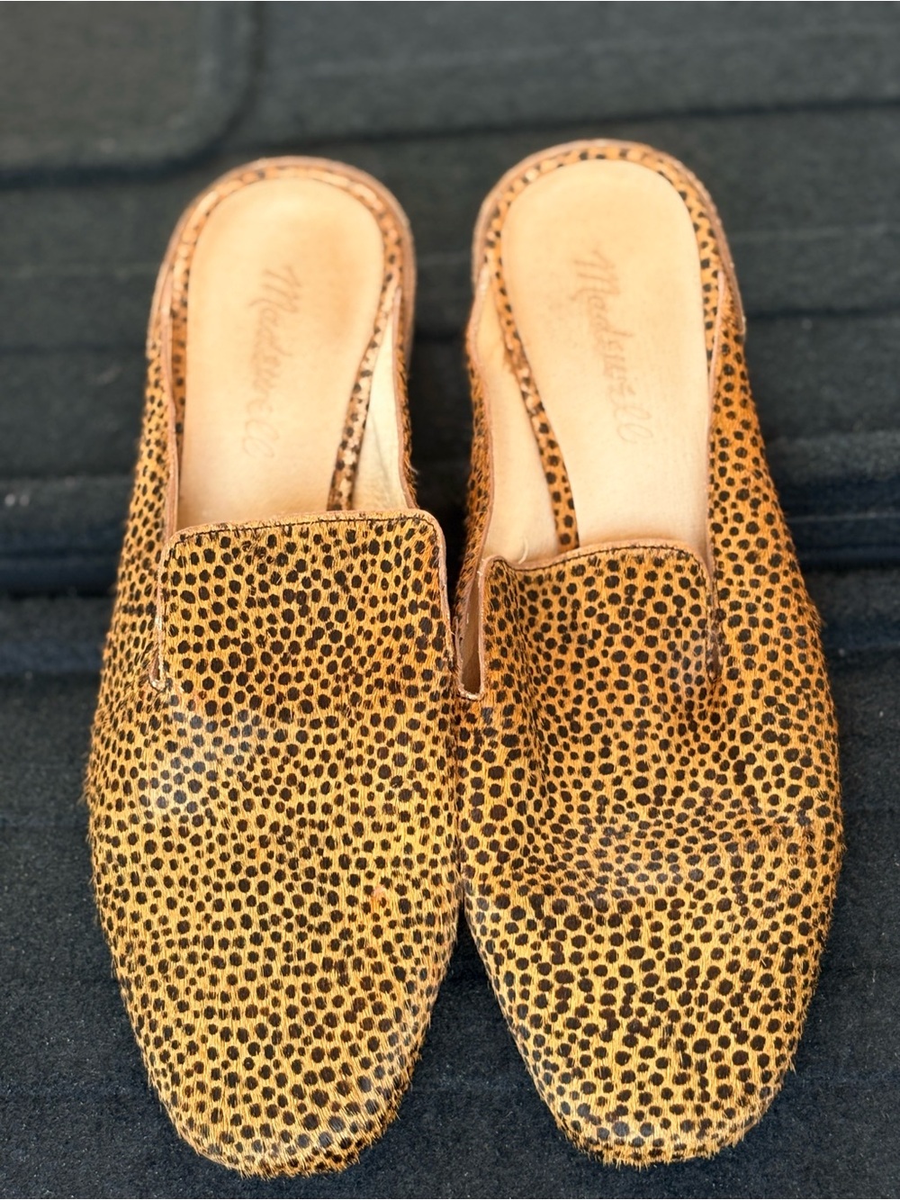 Madewell Leopard-Print Slip-On Mules in Tan and Black
